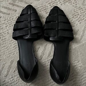 Vince Black Leather Neves Woven Flats
